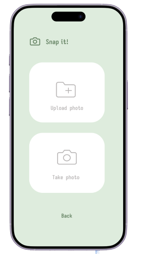 Snap it upload/take photo screen