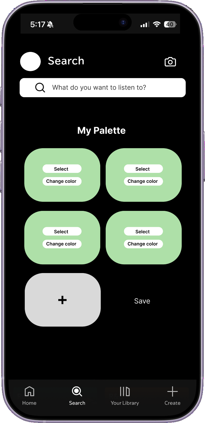 My Palette screen with four selectable palette cards