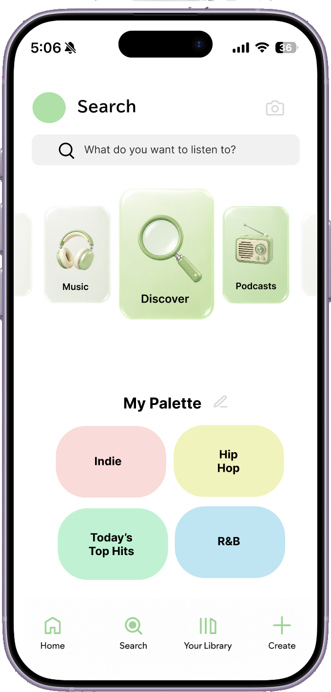Light mode Search and Discover screen