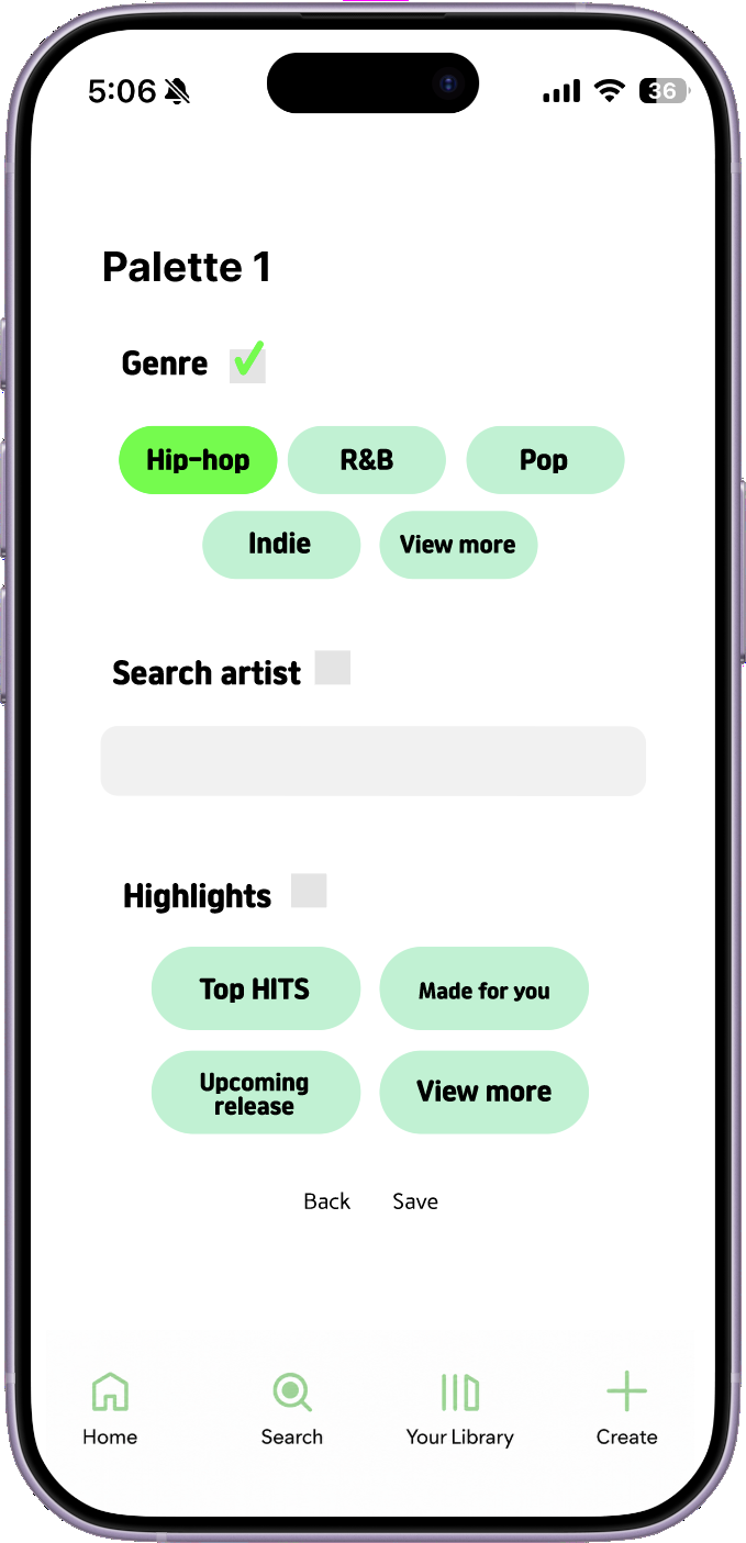 Light mode Palette 1 settings screen